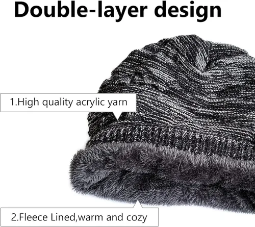 Miniatura 5 de Conjunto de gorro y bufanda para mujer de punto cálido gorro de esquí de invierno con forro polar