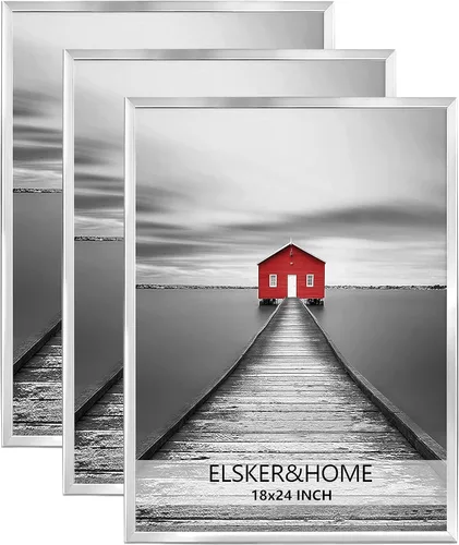 Miniatura 28 de ELSKER&HOME 18x24 Marco para Póster 3 Pack, Marco Plateado para Montaje Horizontal o Vertical en la Pared, Resistente y a Prueba de Arañazos