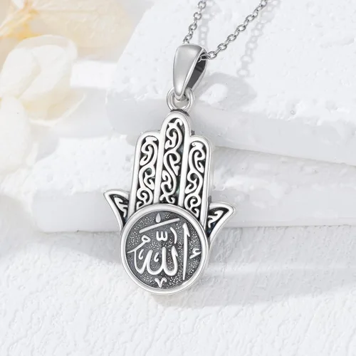 Miniatura 17 de PROESS Collar de plata de ley Hamsa Fátima collar de elefante, colgante de ojo azul, joyería para hombres, mujeres, niñas y niños