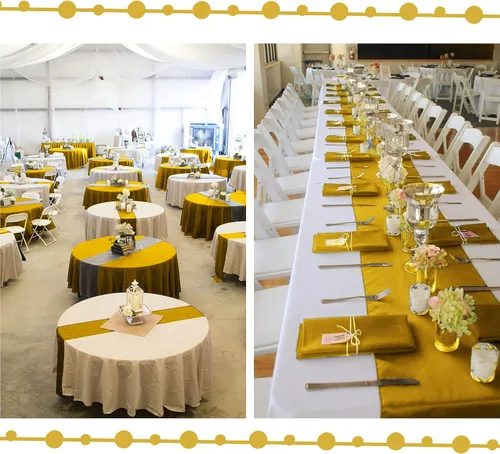 Miniatura 6 de Paquete de 20 caminos de mesa dorados de satén de 12 x 108 pulgadas de largo para bodas, decoraciones para fiestas de cumpleaños, banquetes