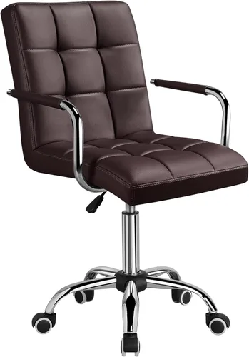 Topeakmart Silla de oficina para computadora, silla de escritorio moderna de piel sintética acanalada, respaldo medio, altura ajustable, cómoda Negro