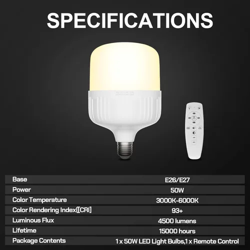 Miniatura 7 de EMART Bombilla de espectro completo, atenuación de 50 W, lámpara LED de 3000 K-6000 K para kit de iluminación Softbox, estudio de fotografía, hogar