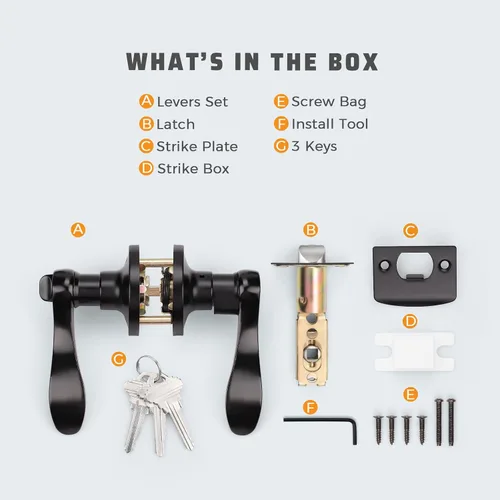 Miniatura 7 de Manija de puerta con llave y cerradura semejantes. Manija negra mate de puerta en combinación con llave. Manija de puerta estilo vintage negra, Negro