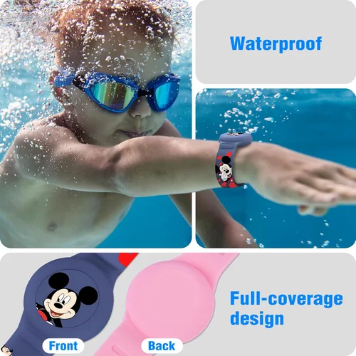 Miniatura 4 de Pulsera impermeable de Airtag para niños [Paquete de 2], lindo soporte de Air Tag con diseño oculto de dibujos animados para niños con cobertura