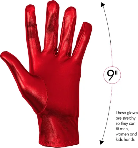 Miniatura 5 de Skeleteen Guantes de disfraz de color rojo metálico, juego de guantes de vestir elásticos de noche de superhéroe rojo brillante para hombres