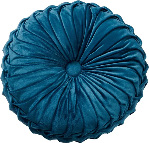 Miniatura 6 de MOJUN Cojín de terciopelo redondo, plisado, relleno, cojín decorativo para el hogar para sofá, silla, cama, automóvil, suelo (azul, 14 pulgadas)
