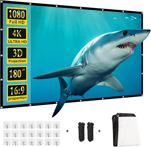 Miniatura 15 de Pantalla de proyector, pantalla de proyección frontal trasera portátil plegable de 84 pulgadas, para interiores y exteriores, 4K 16:9 HD, pantalla