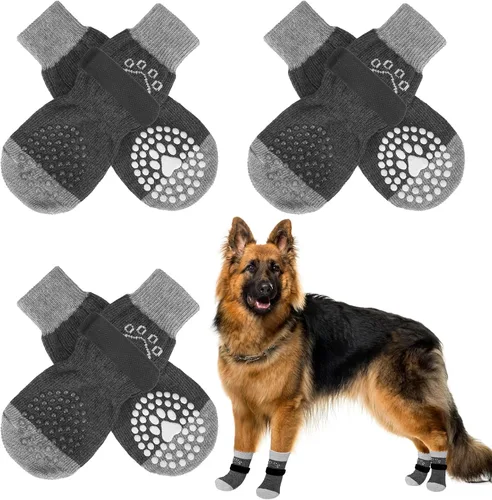 Miniatura 22 de SCENEREAL 6 piezas de calcetines antideslizantes para perros para prevenir lamido de patas para pavimento caliente/frío, calcetines de agarre