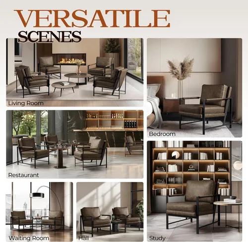 Miniatura 9 de Yaheetech Sillones de piel sintética, silla retro de ocio con acolchado y cojín extrasuave, respaldo inclinado de 105 grados, moderno sillón
