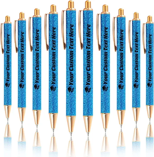 Miniatura 40 de 10 bolígrafos personalizados con purpurina, bolígrafos impresos personalizados a granel, bolígrafos retráctiles de tinta negra para graduación