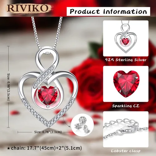 Miniatura 34 de RIVIKO Collar con símbolo de corazón infinito para mujer, plata de ley 925, delicado colgante de corazón para el día de San Valentín, día