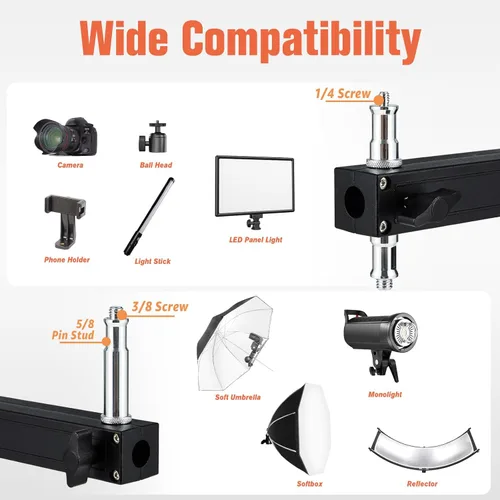 Miniatura 3 de Soporte de luz resistente con ruedas, soporte de agarre de pistola de fotografía con ruedas con 2 empuñaduras, soporte de luz de acero ajustable