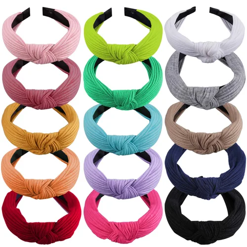 SIQUK 15 diademas de turbante con nudo en la parte superior con nudo cruzado de tela ancha para mujeres y niñas Multi colorido