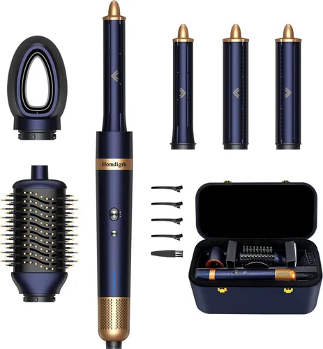 Set de Cepillo Secador de Pelo 6 en 1 y Rizador de Cabello, Cepillo Alisador de Aire Caliente para Secado Rápido, Alisado y Volumización, Sin Daño