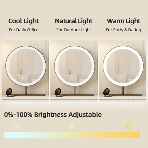 Miniatura 4 de Escritorio de tocador con espejo iluminado LED, mesa de maquillaje con cajón grande y gabinete, 3 modos de iluminación de brillo ajustable, tocador