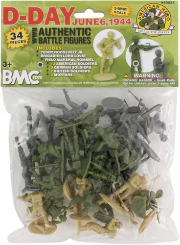 Miniatura 7 de BMC WW2 D-Day Plastic Army Men - 34 figuras de soldado estadounidense, británico, alemán