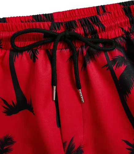 Miniatura 28 de GORGLITTER Conjunto de 2 piezas de camiseta gráfica de manga corta para hombre, estampado hawaiano con cordón y pantalones cortos