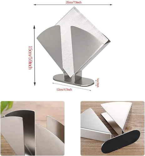 Miniatura 2 de Servilletero plateado – Servilleteros de acero inoxidable para mesas – Moderno soporte para servilletas de mesa de comedor para cocina, perfecto