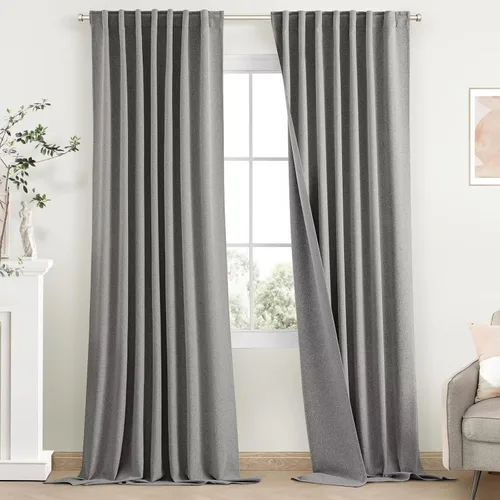 Miniatura 8 de SimpleHome - Cortinas 100% opacas de lino color naranja quemado, de 72 pulgadas de largo, con pestaña trasera de estilo granja para sala de estar