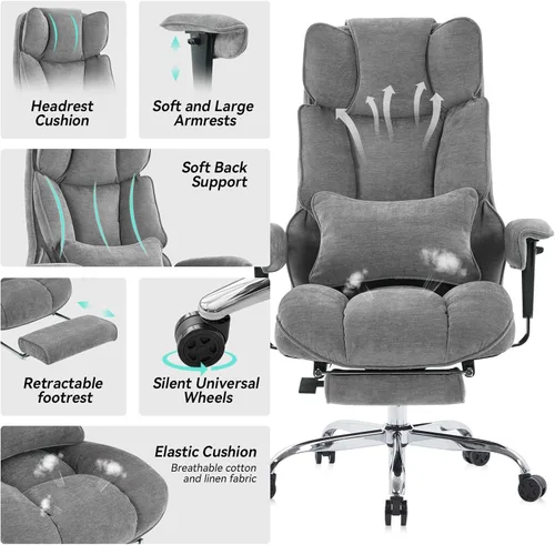 Miniatura 6 de Efomao Silla de oficina ejecutiva, silla de computadora acolchada suave con reposapiés, sillas de escritorio de tela para oficina en casa, sillas