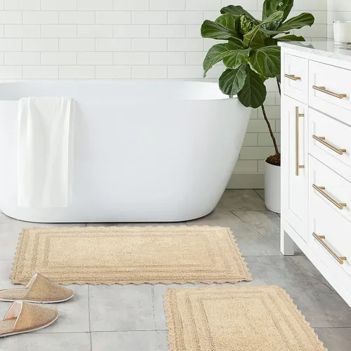 Miniatura 7 de TreeWool - Alfombras de baño con borde de ganchillo reversible en algodón de felpa (paquete de 2)