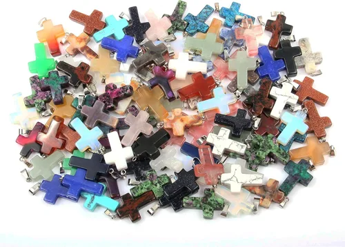 Miniatura 2 de Venta al por mayor 20 piezas de colgantes de piedra natural, cuentas de chakra en forma de cruz encantos curativos de cuarzo de cristal para hacer