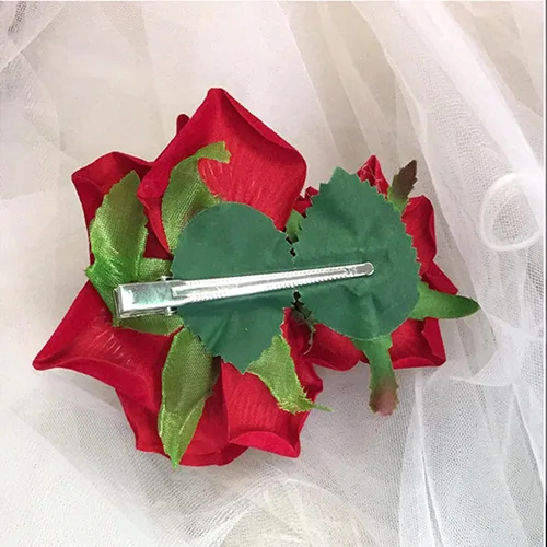 Miniatura 6 de Peines de pelo de flores, flor de rosa, bohemia, horquilla, disfraz de novia, decoración de pelo para fiesta, boda, rojo (1 unidad)