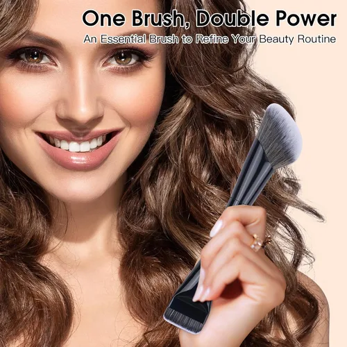 Miniatura 2 de Brocha de maquillaje de doble extremo, base plana y pincel de contorno en ángulo para una mezcla impecable, cobertura suave y contorno sin esfuerzo