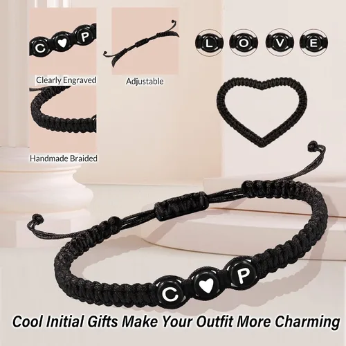 Miniatura 3 de Pulseras con iniciales para mujer, hombres, regalos para novia, novio, pulseras con letras "I Love You", regalos para ella, él, mejor amigo, regalo