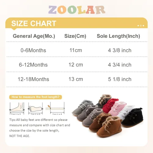 Miniatura 6 de Zoolar Botas de nieve unisex cálidas para bebé, piel recién nacida, con cordones en el tobillo, suela de textura de goma antideslizante, zapatos