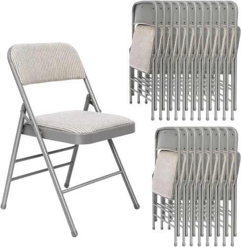 Miniatura 12 de Juego de 4 sillas plegables de tela con cojín acolchado y respaldo, asiento plegable para interiores y exteriores con marco de acero para el hogar