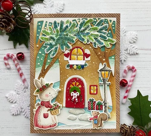 Miniatura 2 de Marco de árboles de muñeco de nieve troquelados de metal, plantillas de corte de árboles de muñeco de nieve para manualidades, tarjetas de álbumes