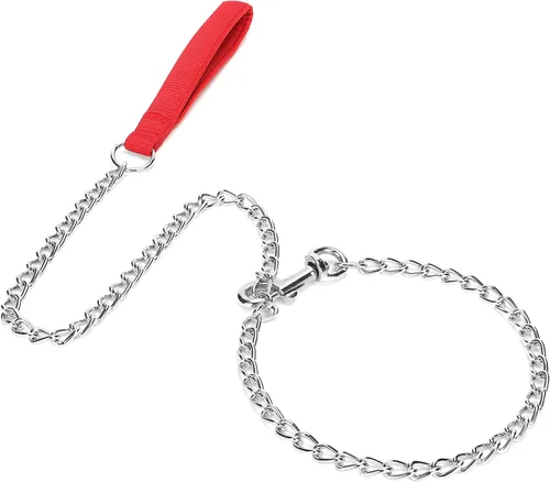 Miniatura 2 de Correa de Cadena de Metal SGODA Resistente para Perros, Correa a Prueba de Mordiscos con Mango Suave para Mascotas de Tamaño Grande de Más de 50 Rojo