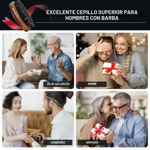Miniatura 5 de BFWood Cepillo para barba de cerdas de jabalí, estilo militar de nogal de madera negra, cepillo de bigote de madera para hombre