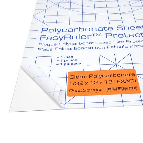 Lámina de plástico transparente de policarbonato de 12" x 12" x 0.030" (1/32") exacta con película EasyRuler, resistente a roturas, más fácil de