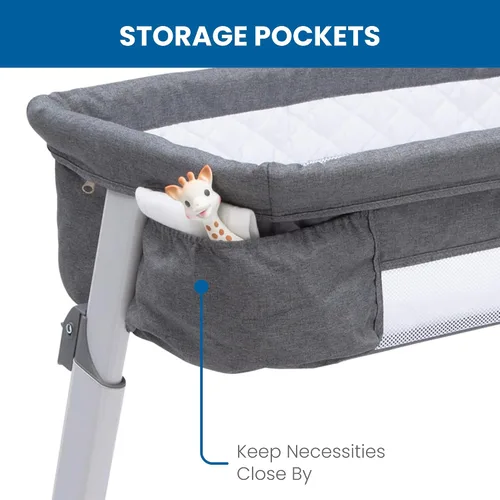 Miniatura 8 de Simmons Kids By The Bed City Sleeper Moisés - Cuna portátil de altura ajustable con ruedas y malla transpirable, tweed gris