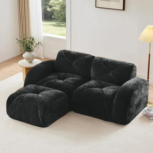Miniatura 53 de Sofás modulares modulares de 110.6 pulgadas para sala de estar, sofá moderno de terciopelo sin hueso, no requiere montaje, cómodo sofá sin hueso