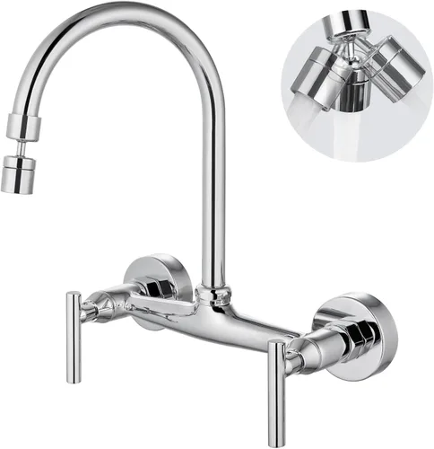 Miniatura 11 de Airuida Grifo de fregadero de cocina de montaje en pared, grifos de cocina de 8 pulgadas, asas dobles centrales de 360 grados, boquilla giratoria