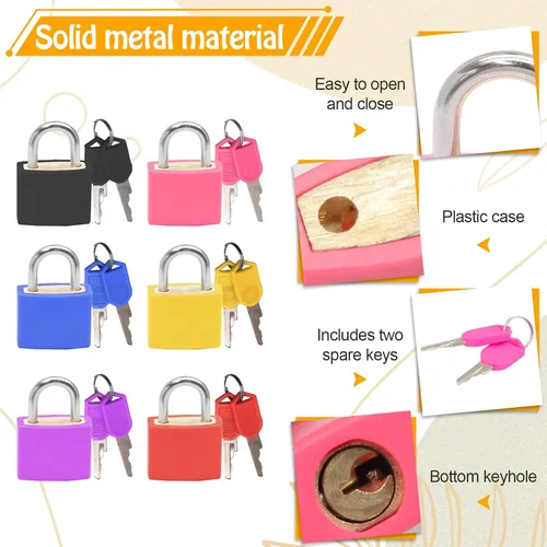 Miniatura 3 de Bonsicoky Paquete de 6 cerraduras para maleta con llaves, candados metálicos multicolor para equipaje, mini candados con llave para maleta, mochila