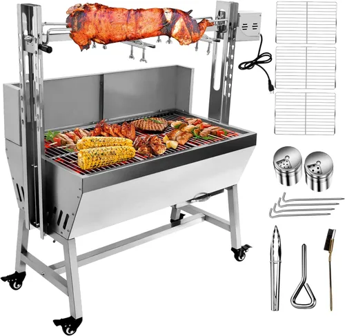 Miniatura 2 de Asador de acero inoxidable con parabrisas, motor eléctrico de 25 W, asador de asador de asador de cocina al aire libre, asador de asador de barbacoa