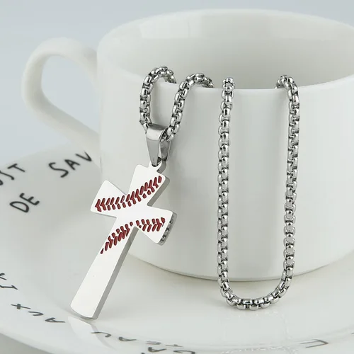 Miniatura 5 de HZMAN - Dije de cruz de béisbol, cadena de 24