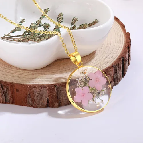 Miniatura 3 de Forget-Me-Not and Queen Anne's Lace Pressed Wildflower Necklace Birth Month Real Flower Necklace Gold/Silver Pressed Flower Jewelry