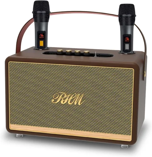 Máquina de karaoke RHM S8, compatible con 3 micrófonos y ajuste de graves/agudos/eco/alto, 6 modos de música, 8H de tiempo de reproducción,