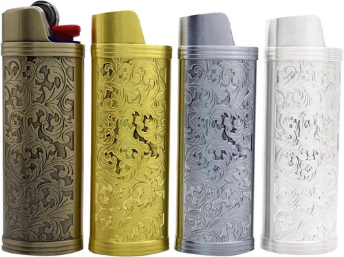 Juego de 4 bolsas de metal con diseño de grabado floral vintage para BIC tamaño completo encendedor J6