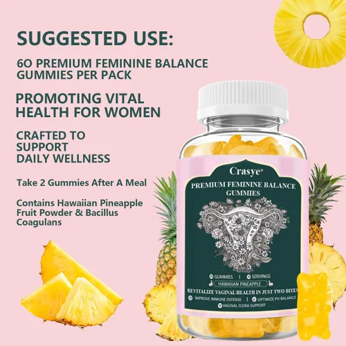 Miniatura 5 de Gomitas de equilibrio femenino prémium para el equilibrio de pH y salud vaginal, probióticos, piña hawaiana, gomitas femeninas para mujeres, área