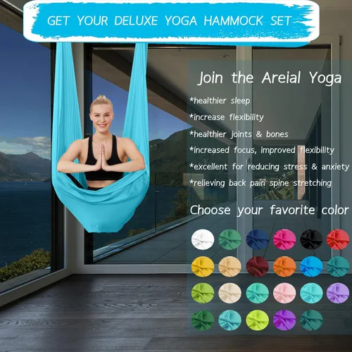 Miniatura 3 de Juego de columpio de yoga de seda aérea de 5.5 yardas - Kit de hamaca de yoga aérea antigravedad volador para fitness, tela de tricot de nailon