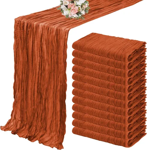 Miniatura 17 de Paquete de 12 caminos de mesa de estopilla 35 x 120 pulgadas de largo, bohemio, tela de queso, gasa, caminos de mesa semi transparentes para Verde