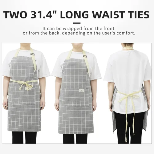 Miniatura 6 de NLUS - 2 paquetes de delantales de cocina, delantal con babero ajustable e impermeable para chef con 2 bolsillos para hombres y mujeres