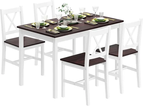 soges Juego de sillas de mesa de comedor de cocina para 4, mesa de comedor de madera de pino de 42.5 pulgadas con 4 sillas, juego de sillas de mesa