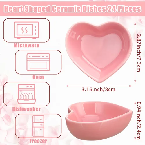 Miniatura 2 de Dandat 24 platos de salsa de soja en forma de corazón, mini cuencos de cerámica pequeños platillos pequeños, lindos platos multiusos